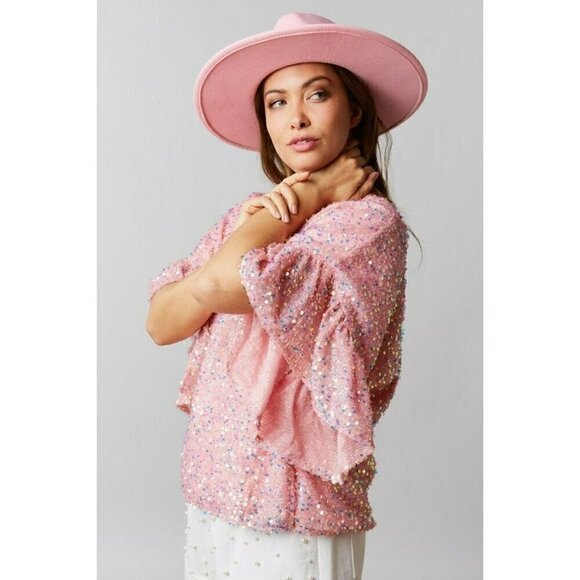Pop The Bubbly Sequin Top in Pink - Picture 5 of 5